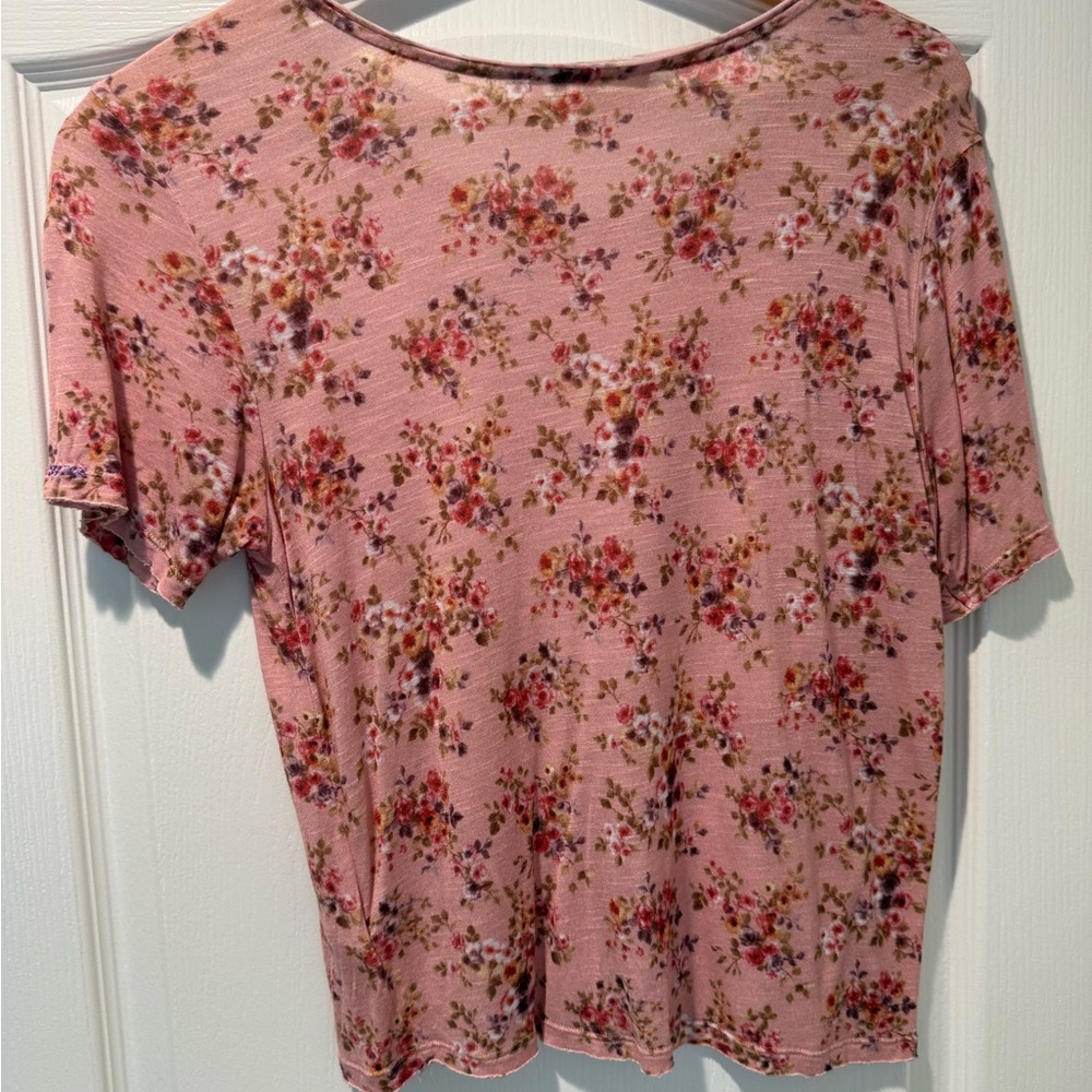 LoveShackFancy Pink Floral Scoop Neck Short Sleeve Top - Picture 2 of 5